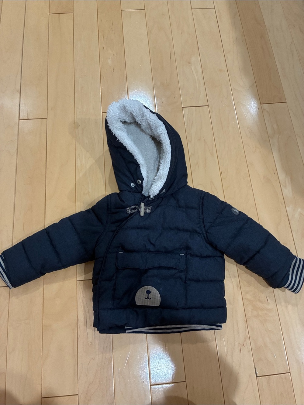 Obaibi Navy Puffer Baby Jacket with Sherpa Hood